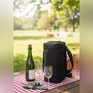 Picnic Time Wine Traveler Insulated Tote Bag with Wine Glasses Corkscrew Opener